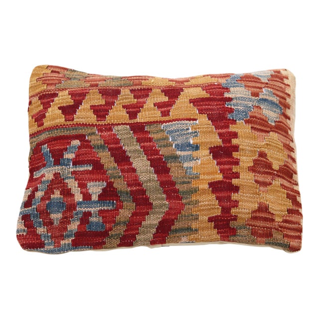 Arteverk Handwoven Afghan Kilim Lumbar Pillow — Red & Gold Tribal Kilim For Sale
