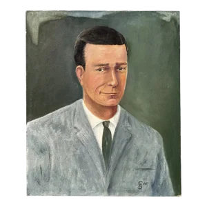 Vintage 1967 Original Businessman Portrait Painting Madmen Style