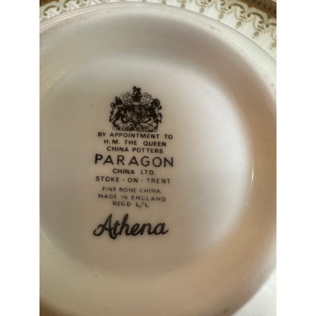 1990s Paragon"ATHENA" Pattern 31pc Dinner Set White and Gold Colors With Banded Border Gold Scrollwork For Sale - Image 4 of 16