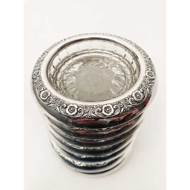 Vintage Prelude Sterling Silver and Crystal Coasters With Fruit Crystal Embossing and Silver Floral Patterns- Set of 7 For Sale - Image 9 of 10