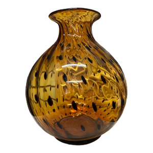 Vintage Hand Blown Amber Swirl Tortoise Spotted Glass Vase