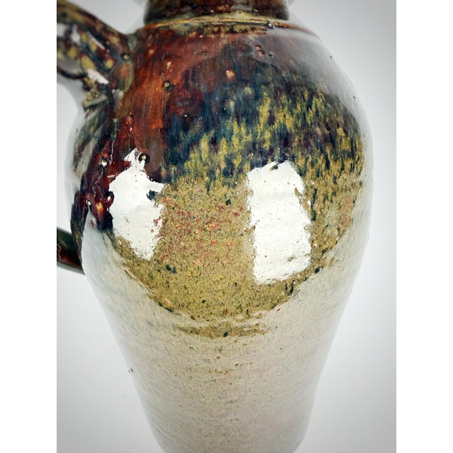 Ceramic Vintage Hewell Pottery Double-Handled Jug | Georgia Folk Art Alkaline Glaze For Sale - Image 7 of 11