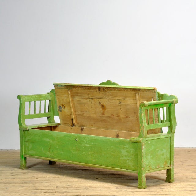 Antique Hungarian Pine Bench with Storage, 1900s For Sale - Image 4 of 18