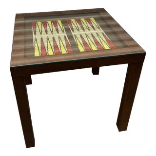 Vintage Parsons Style Needlepoint Backgammon Game Table For Sale