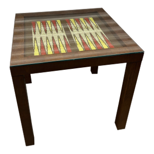 Vintage Parsons Style Needlepoint Backgammon Game Table