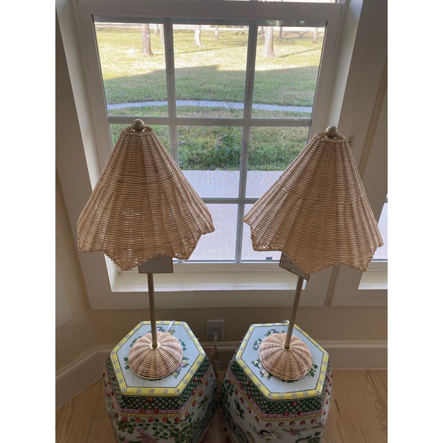 Lillian August Parasol Rattan Lamps a Pair Chairish