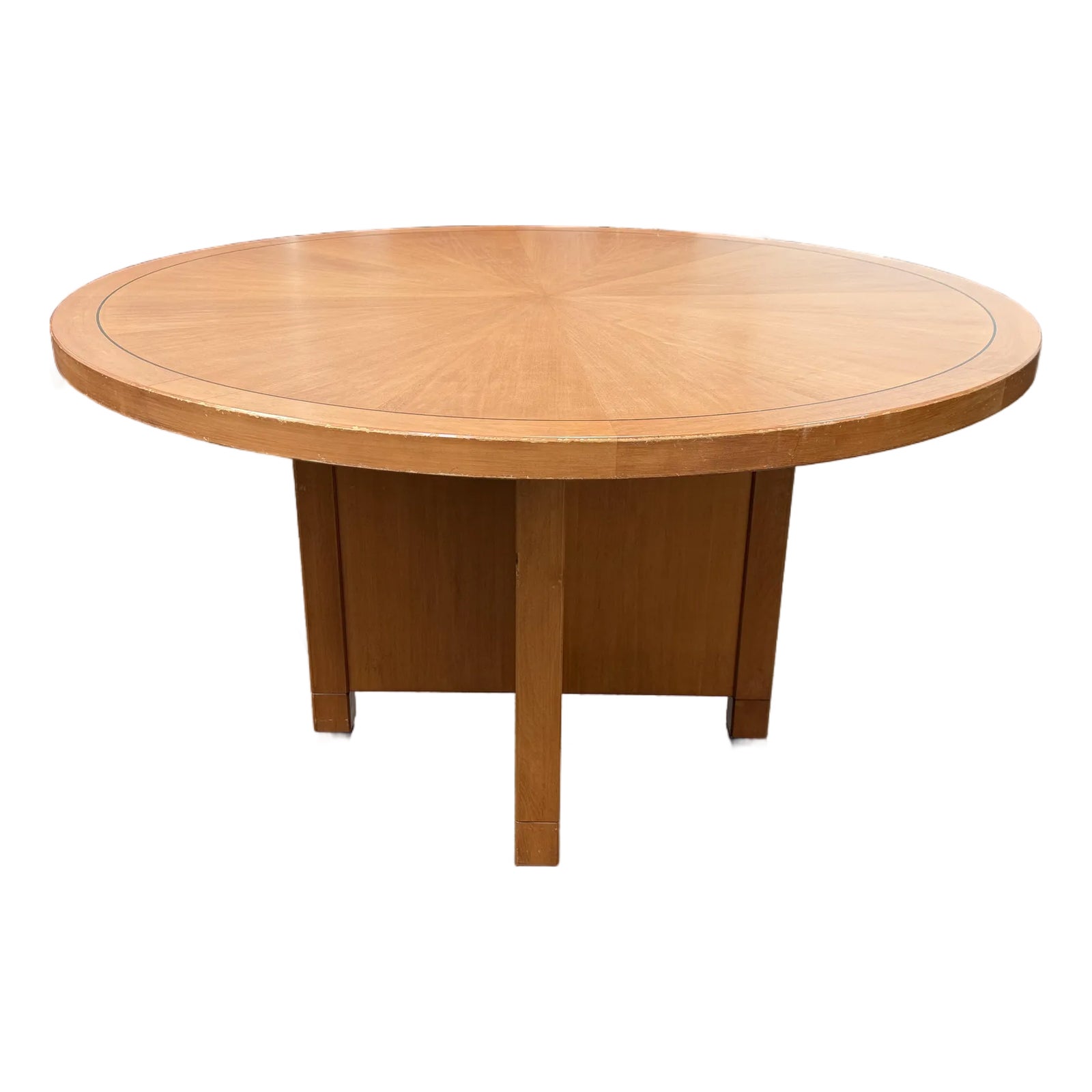 Natural Cherry Wood Finish With Marquetry Conference Table | Chairish