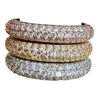 3 Carat Pave Set Diamond 3 Band in 14 Karat White , Yellow & Pink Gold , Size 7 For Sale