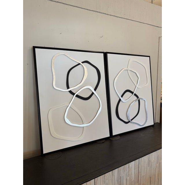 Abstract Pair of Modern Framed Abstract Circle Art For Sale - Image 3 of 7
