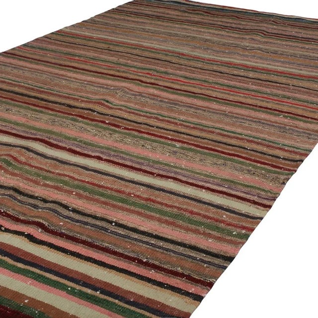 Traditional 1970s Vintage Geometric Striped Beige Brown and Multicolor Wool Kilim Rug For Sale - Image 3 of 6