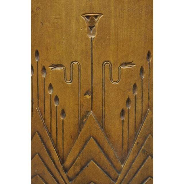 Early 20th Century Antique Art Deco 75" Tall Wooden Pedestal Column Geometric Chevron Carved - Pair For Sale - Image 5 of 18