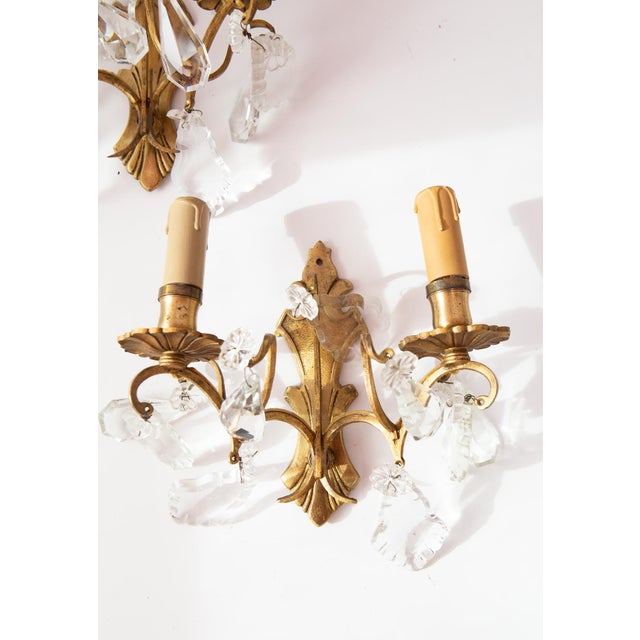 French Gilt Bronze and Crystal Sconces, 1950s, Set of 2 For Sale - Image 3 of 6