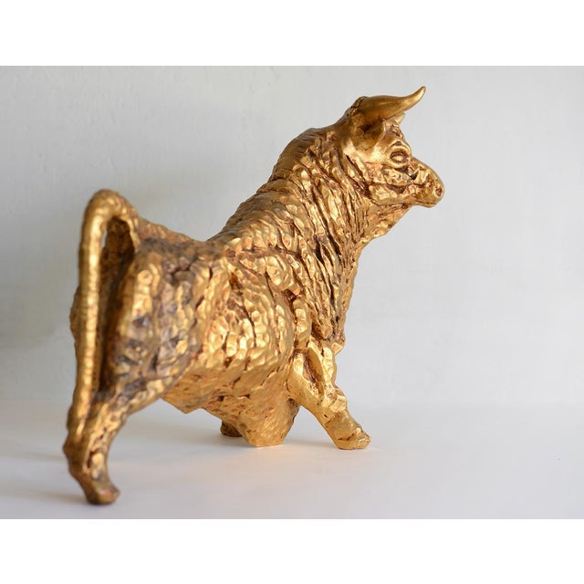 Large Mid-Century Gold Ceramic Bull Sculpture For Sale - Image 9 of 10