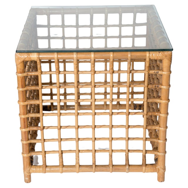Mid-Century Modern Square Series Rattan Side Table USA 1970s Attributed to Henry Olko For Sale - Image 13 of 13