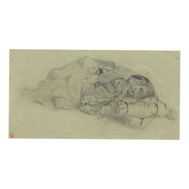 Ernest Crofts RA, Resting Soldier Study, Waterloo, Late 19th Century, Pencil Drawing For Sale
