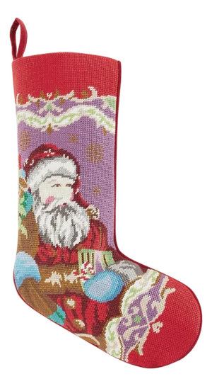 Christmas Santa Embroidered Needlepoint Stocking