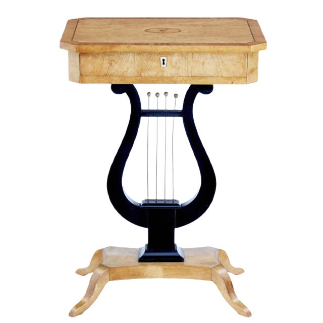 19th Century Inlaid Birch Lyre Form Occasional Table For Sale