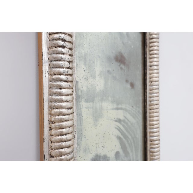 Ivory Neoclassical Silver Leaf Pier Mirror with Ringed Columns and Cornice, Italy, 1850 For Sale - Image 8 of 12