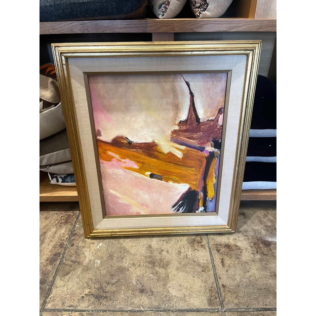 2020s Vintage Abstract Painting in Ochre and Blush Tones For Sale - Image 5 of 9