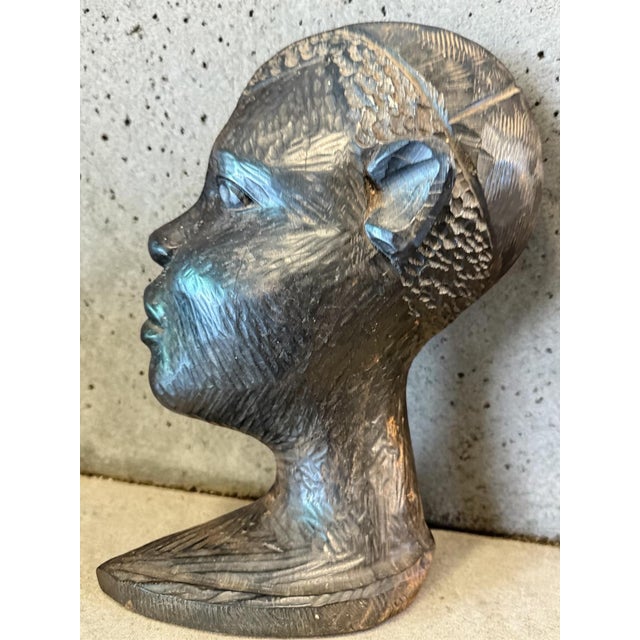 Mid-Century Modern African Busts, 1960s, Set of 2 For Sale - Image 6 of 11