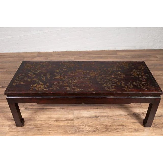 Brown Vintage Chinese Coffee Table with Carved Floral Motifs For Sale - Image 8 of 13