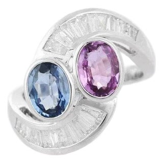 Multi Sapphire Cocktail Ring in 18k Solid White Gold With Diamonds Size 7 For Sale