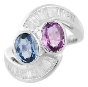 Multi Sapphire Cocktail Ring in 18k Solid White Gold With Diamonds Size 7
