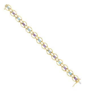 Diamond, Amethyst & Blue Topaz Tennis Bracelet 7.28cttw 14k Yellow Gold