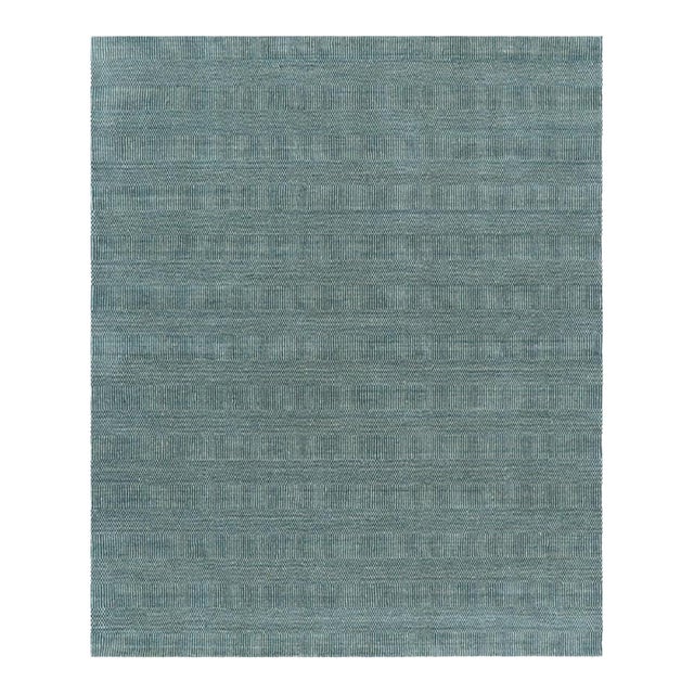Rug & Kilim’s Modern Rug in Blue and Cream, With Stripes and Geometric Patterns For Sale