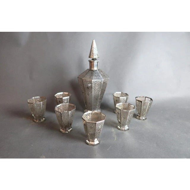 Art Deco Glasses and Carafe in Glass and Silver, Set of 8 For Sale - Image 11 of 12
