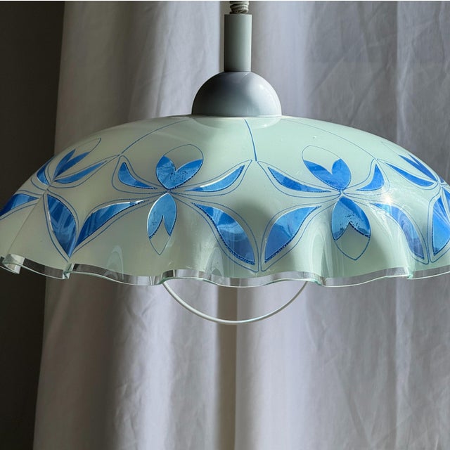 Vintage Pendant Light in White and Blue Glass with Wavy Edge, 1980s For Sale - Image 10 of 18