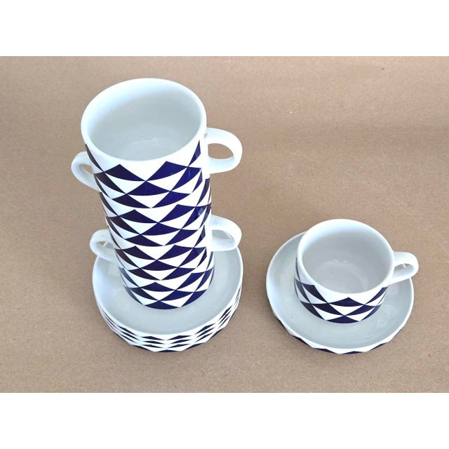 1980s 1980s Block Langenthal Coffee Cups and Saucers in Stack Optic Pattern, 10 Piece Set For Sale - Image 5 of 11