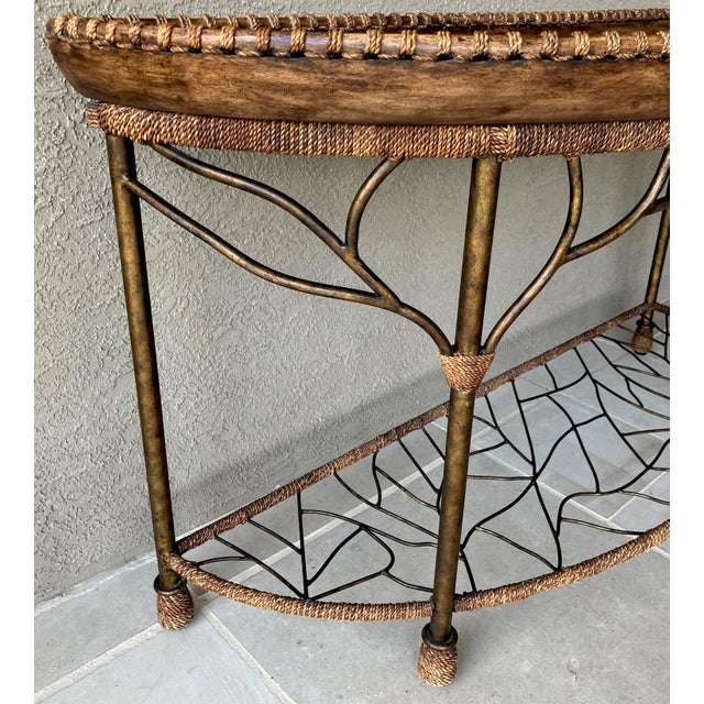 Wood Bernhardt Late 20th Century Mango Wood & Iron Faux Bois Regency-Style Demilune Console Table For Sale - Image 7 of 12
