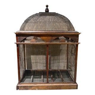Vintage Victorian Architectural-Style Wooden Birdcage Wood Steel For Sale
