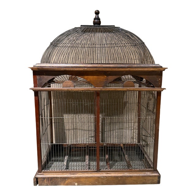Vintage Victorian Architectural-Style Wooden Birdcage Wood Steel For Sale