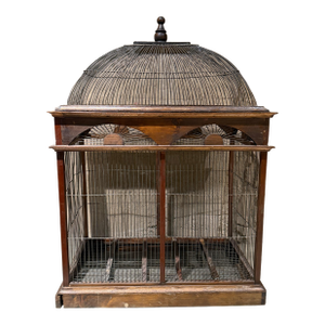 Vintage Victorian Architectural-Style Wooden Birdcage Wood Steel