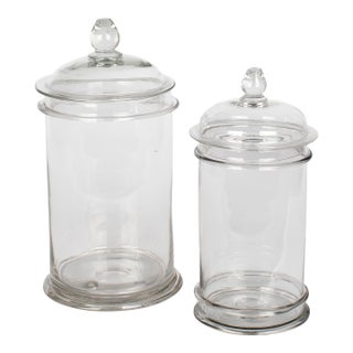 French Mid-Century Modern Glass Apothecary Jars, Set of 2 For Sale