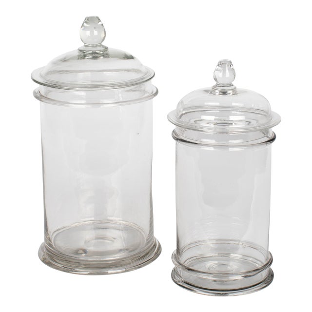 French Mid-Century Modern Glass Apothecary Jars, Set of 2 For Sale