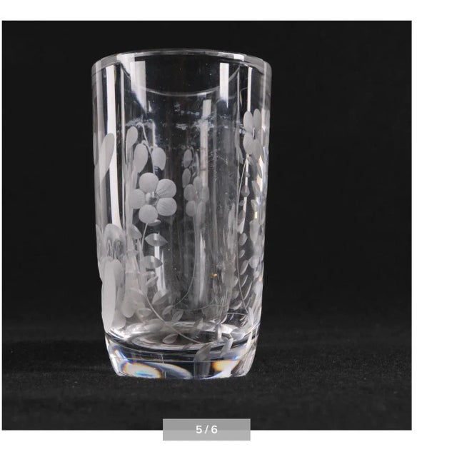 Art Deco Circa 1920 Signed Lars Kjellander Swedish Nude Lady With Flowers Engraved Glass Vase For Sale - Image 3 of 6