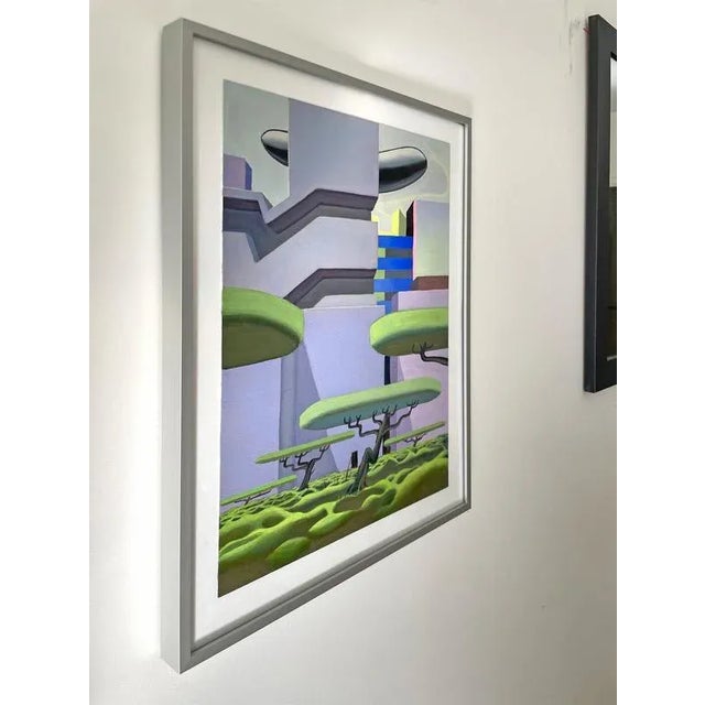 Nico Pearleyes, Surreal Urban Landscape and Floating Trees, 2024, Acrylic on Paper, Framed For Sale - Image 4 of 15