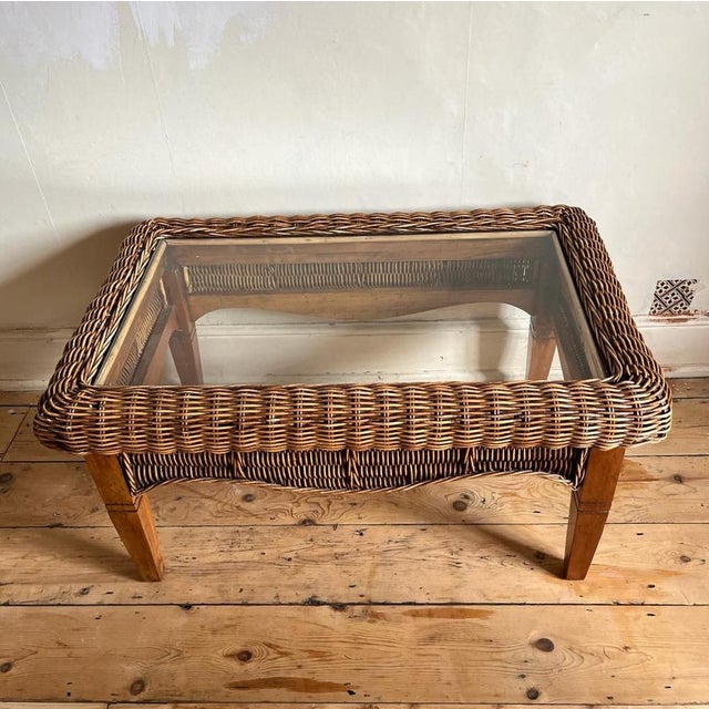 Vintage Brown Wicker Table For Sale - Image 9 of 12