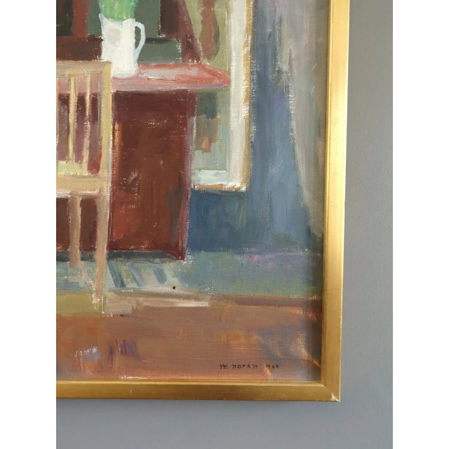 Textile 1964 Mid-Century Modern 'Interior With Desk' Original Vintage Swedish Interior Scene Oil Painting, Framed For Sale - Image 7 of 12