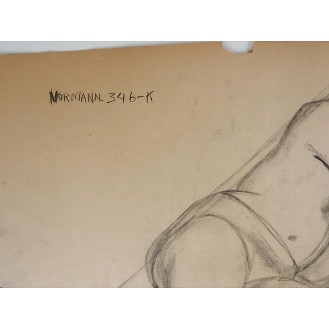 Vintage 1950's charcoal male figural study drawing by Charles Berkeley Normann (1903-1985) Texas and Norway, signed...