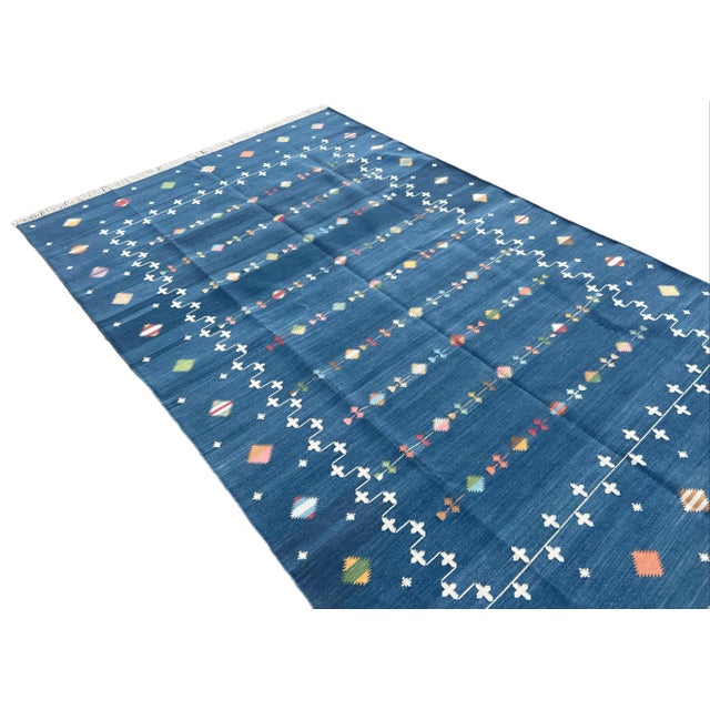 Royal Blue Not Yet Made - Made To Order Handmade Cotton Vegetable Dyed Area Rug Denim Blue Shooting Star Dhurrie - 10'x14' For Sale - Image 8 of 11