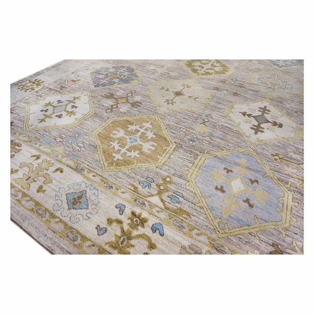 21st Century Turkish Oushak 11x15 Grey, Ivory, Olive & Yellow Handmade Area Rug #1144074 For Sale - Image 9 of 13