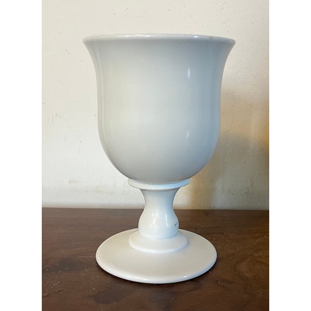 Pair antique early 19th century French Empire white opaline glass wine goblets, circa 1820. Wonderful opaque quality with...