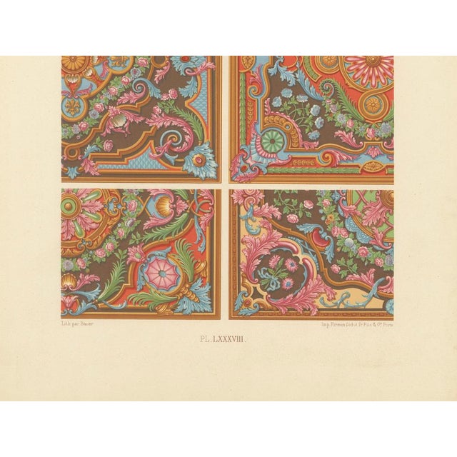 18th century rococo ceiling and panel decoration – french floral scrolls, plate lxxxviii this vibrant chromolithograph,...