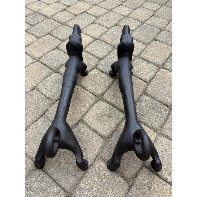 Pair of Early 20th Century Dachshund Cast Iron Andirons For Sale - Image 4 of 4