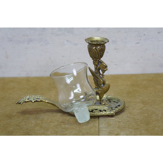 Vintage Brass Griffin Dragon Sphynx Hurricane Candle Holder Chamberstick 7" For Sale - Image 11 of 14