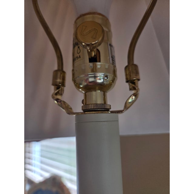 Metal Vintage Stiffel Brass Buffet Table Candlestick Lamp With Stiffel Linen Shade For Sale - Image 7 of 10